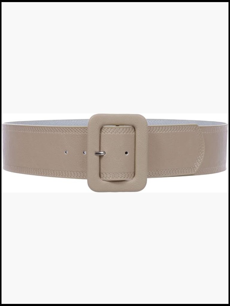 2.25" Wide High Waist Rectangular Stitch-Edged Faux Leather Belt